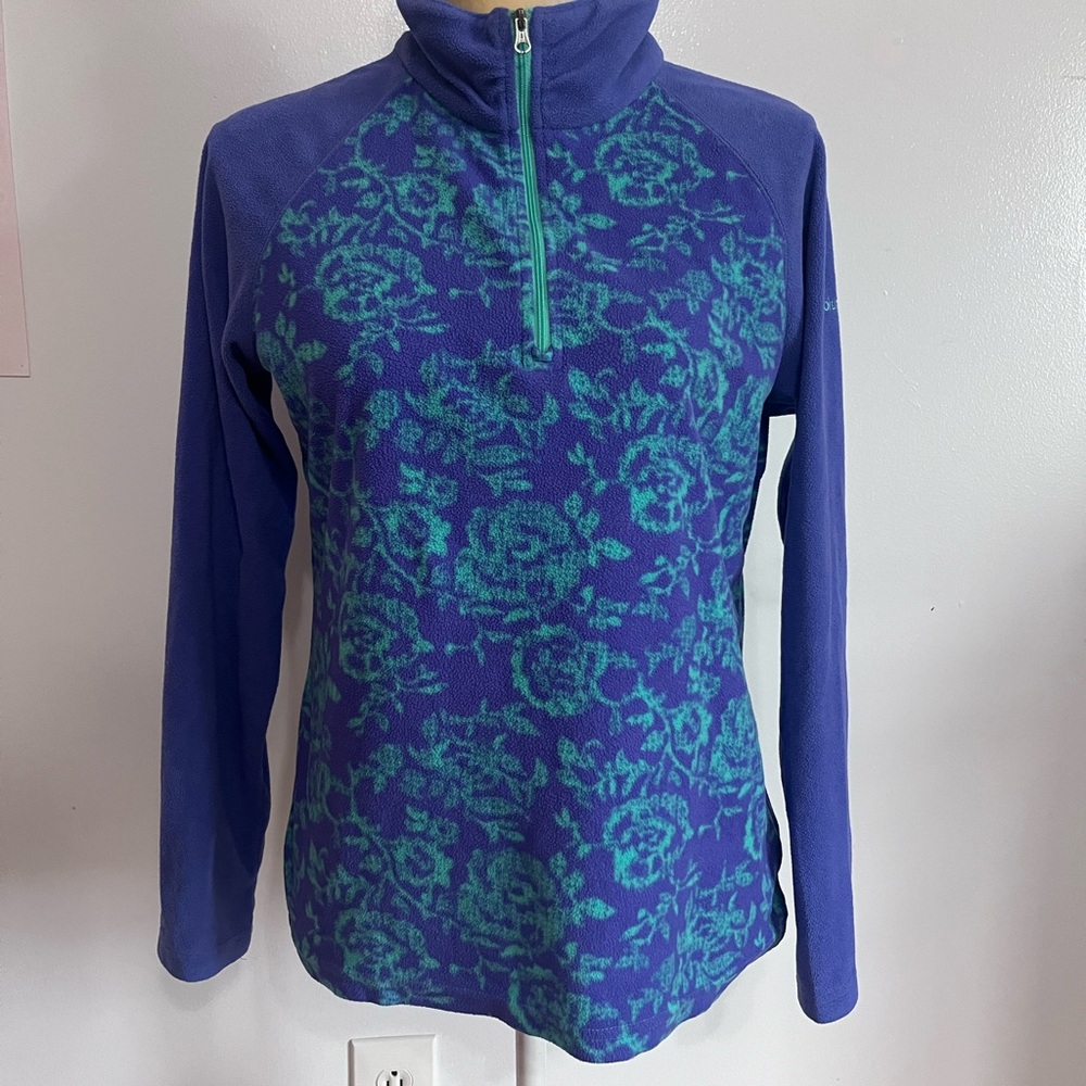 Columbia Blue and Green Floral Long Sleeve Top